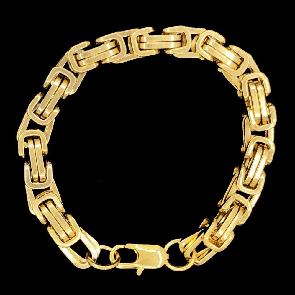 Byzantine Bracelet in Stainless Steel 8MM Yellow Gold HipHopBling