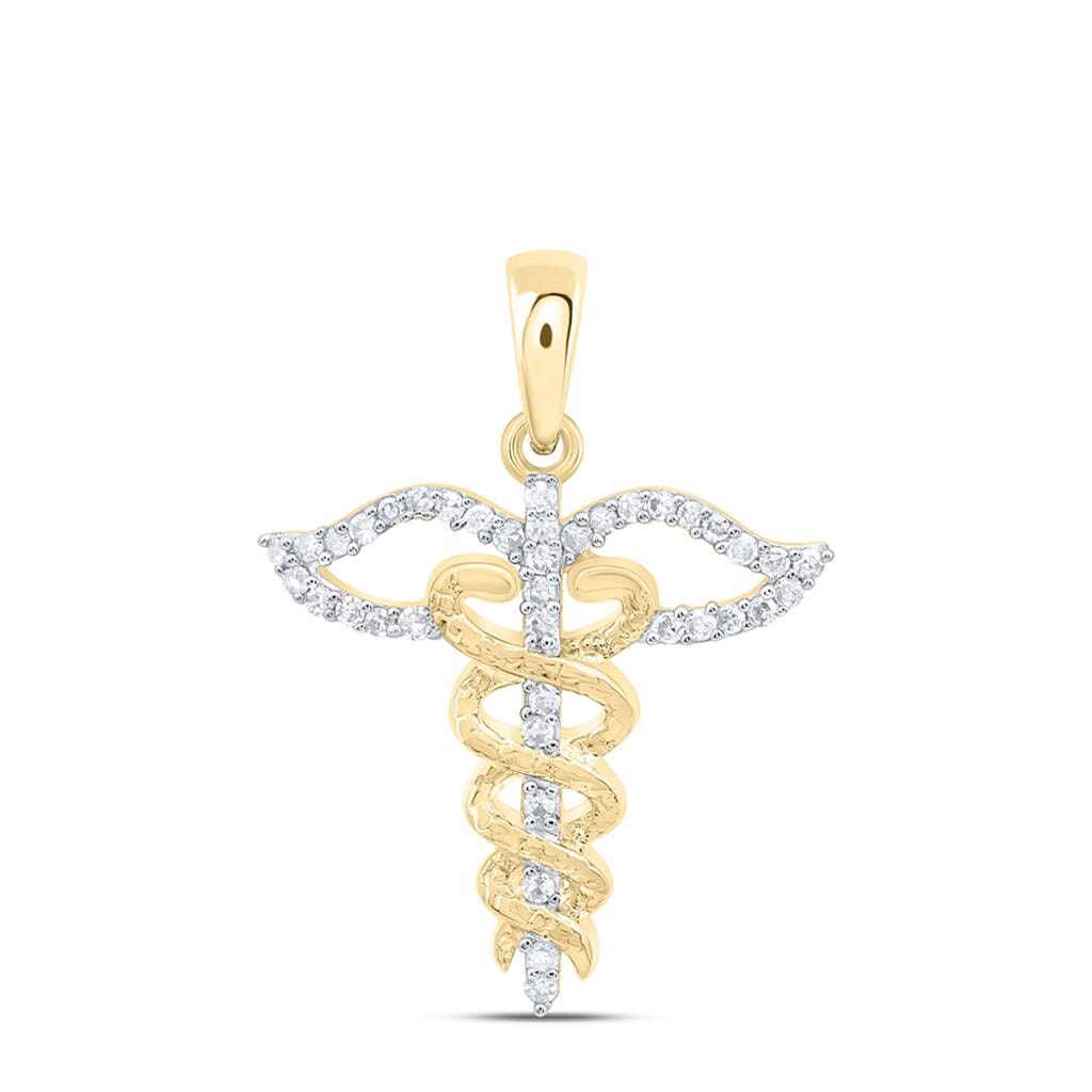 Caduceus Diamond Pendant 10K Yellow Gold HipHopBling