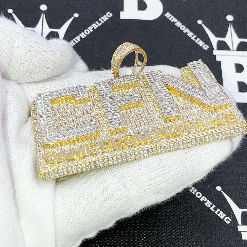 Came From Nothing Baguette CZ Iced Out Pendant Yellow Gold HipHopBling