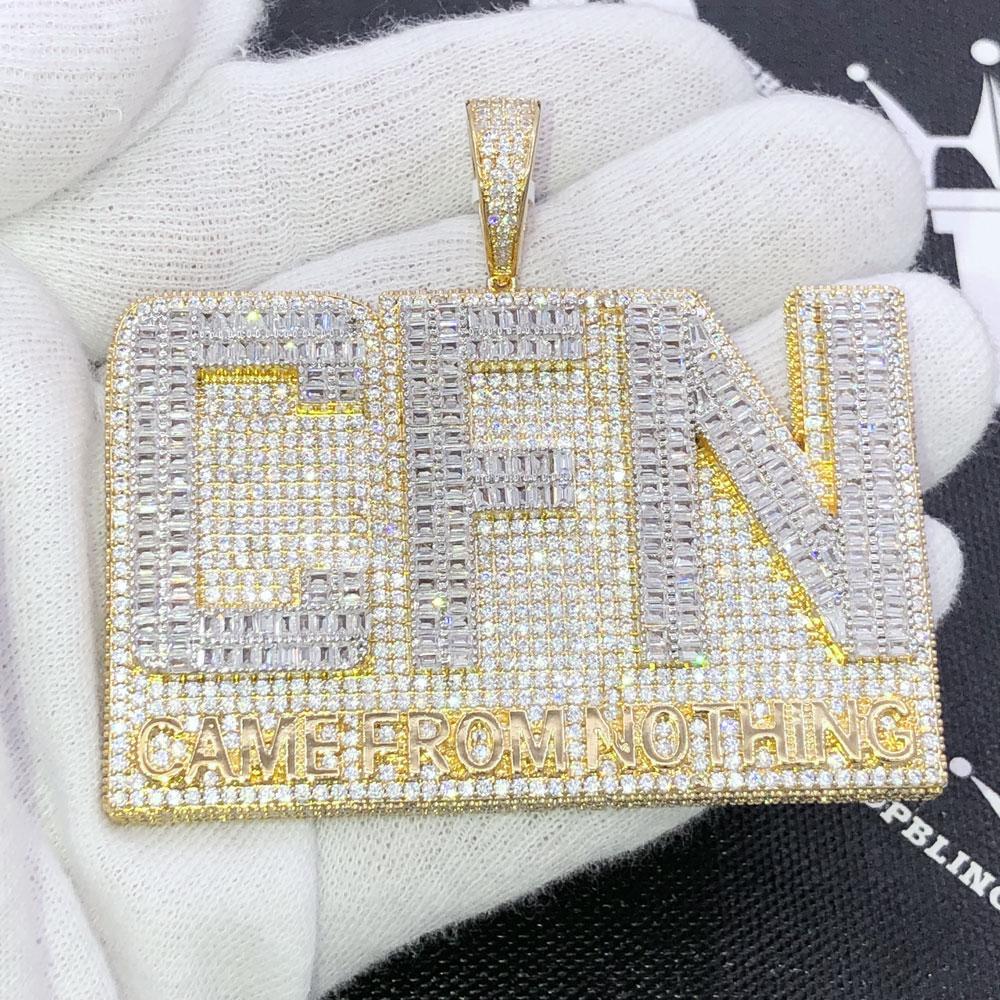 Came From Nothing Baguette CZ Iced Out Pendant Yellow Gold HipHopBling