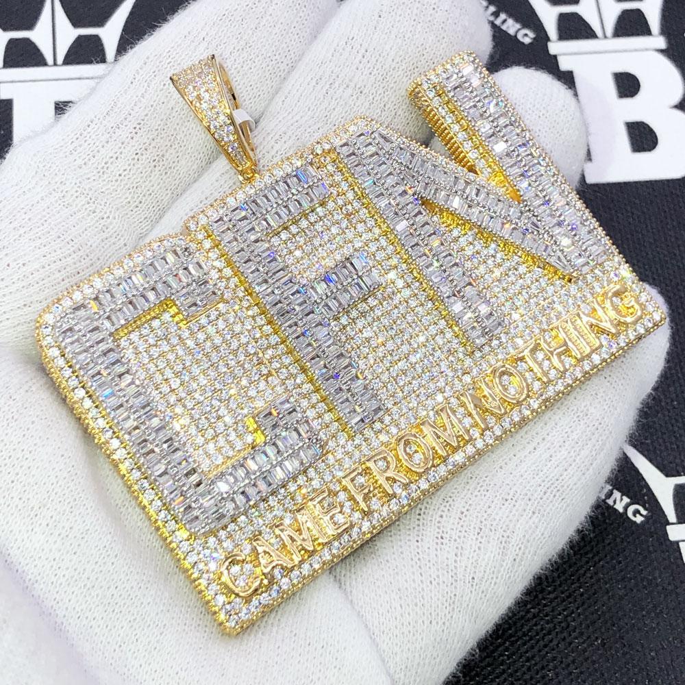 Came From Nothing Baguette CZ Iced Out Pendant Yellow Gold HipHopBling