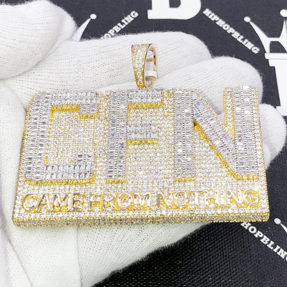 Came From Nothing Baguette CZ Iced Out Pendant Yellow Gold HipHopBling