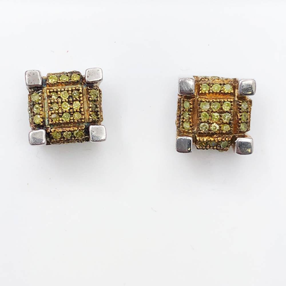Canary 3D Cube Diamond .28cttw Earrings .925 Sterling Silver HipHopBling