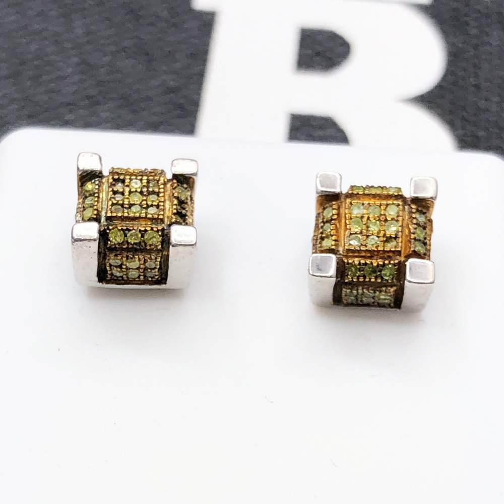 Canary 3D Cube Diamond .28cttw Earrings .925 Sterling Silver HipHopBling
