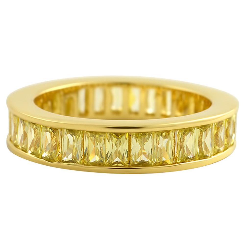 Canary Baguette Eternity Gold CZ Bling Bling Ring 6 HipHopBling