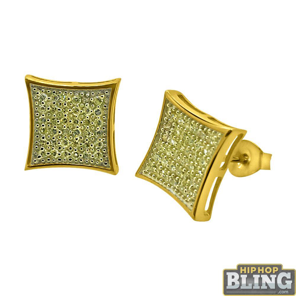 Canary CZ Gold Large Kite Hip Hop Earrings HipHopBling