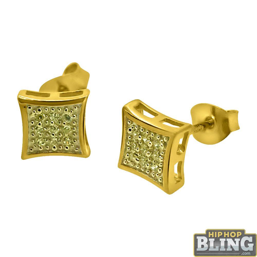 Canary CZ Gold Mini Kite Hip Hop Earrings HipHopBling