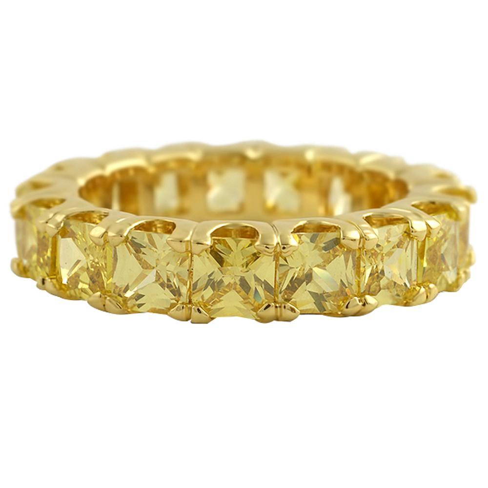 Canary Princess Cut CZ Eternity Gold Bling Bling Ring 6 HipHopBling