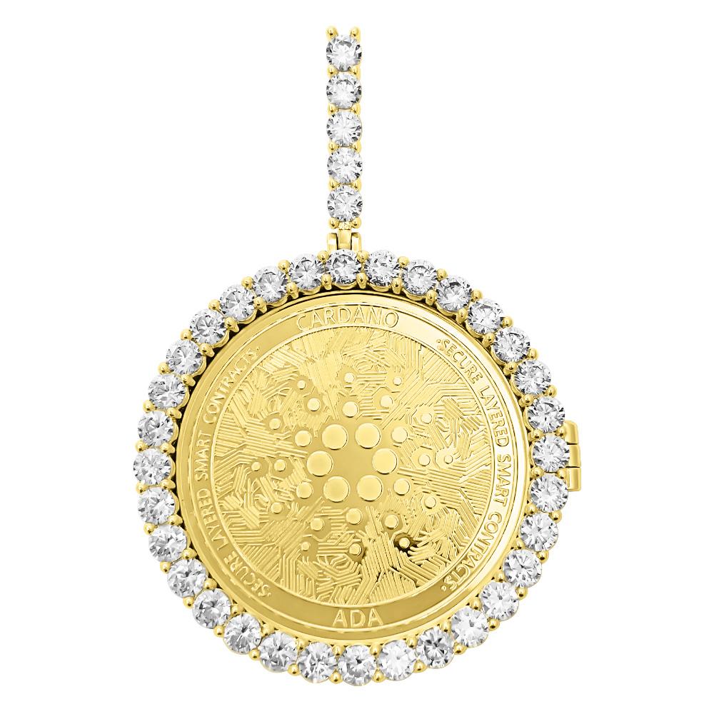 Cardano ADA Coin Iced Out Frame Pendant Yellow Gold Tennis CZ Frame HipHopBling