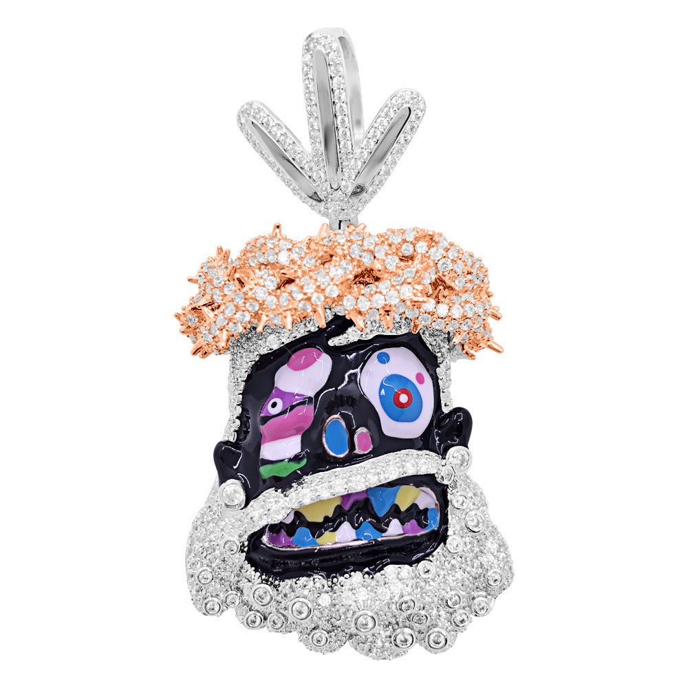 Cartoon Jesus Black Face VVS CZ Iced Out Pendant White Gold HipHopBling