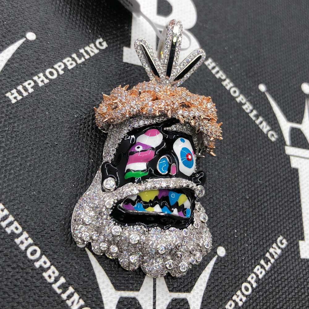 Cartoon Jesus Black Face VVS CZ Iced Out Pendant White Gold HipHopBling