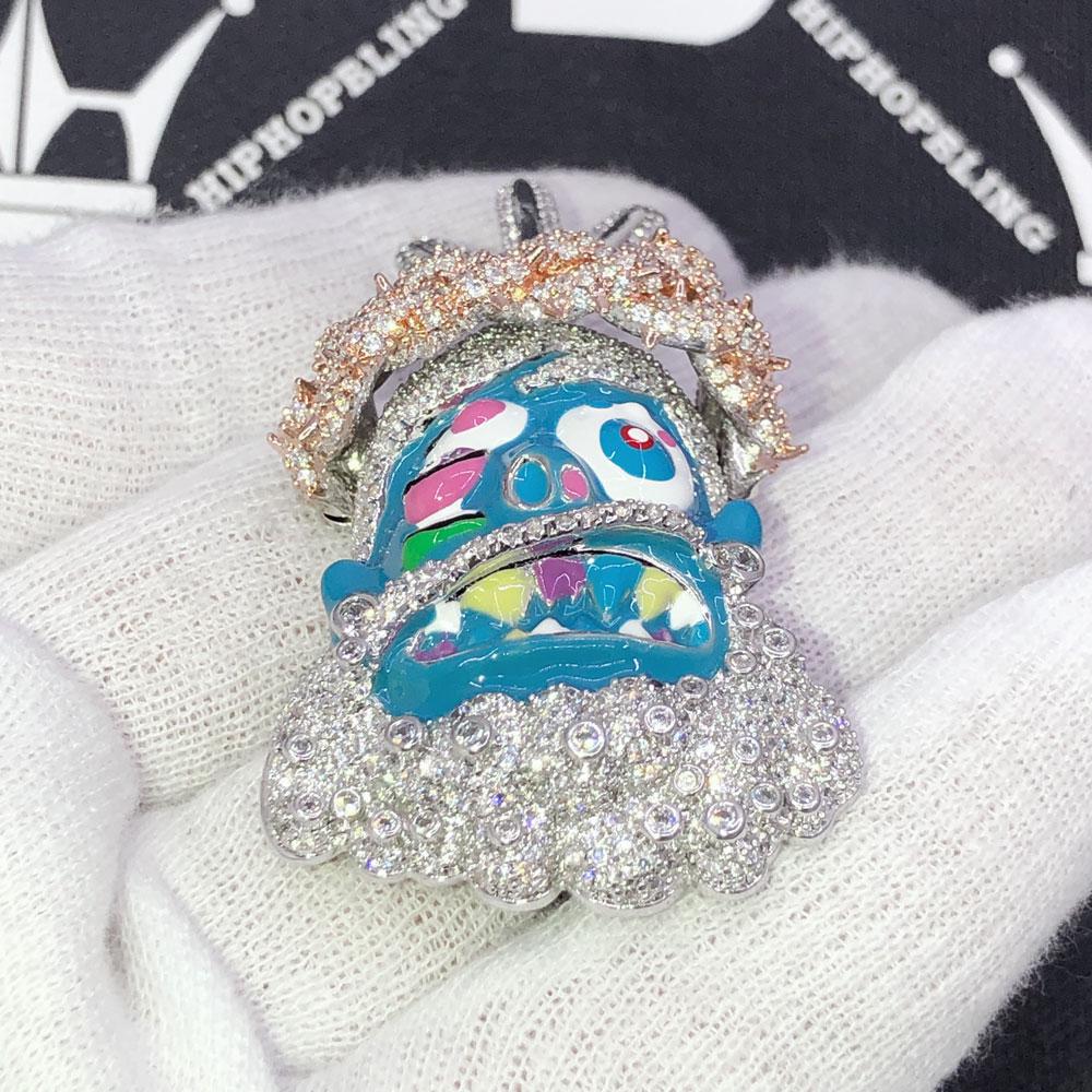 Cartoon Jesus Blue Face VVS CZ Iced Out Pendant White Gold HipHopBling