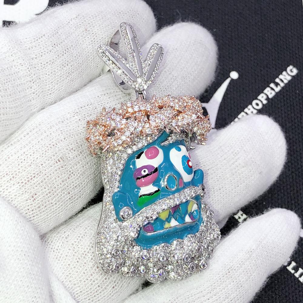Cartoon Jesus Blue Face VVS CZ Iced Out Pendant White Gold HipHopBling