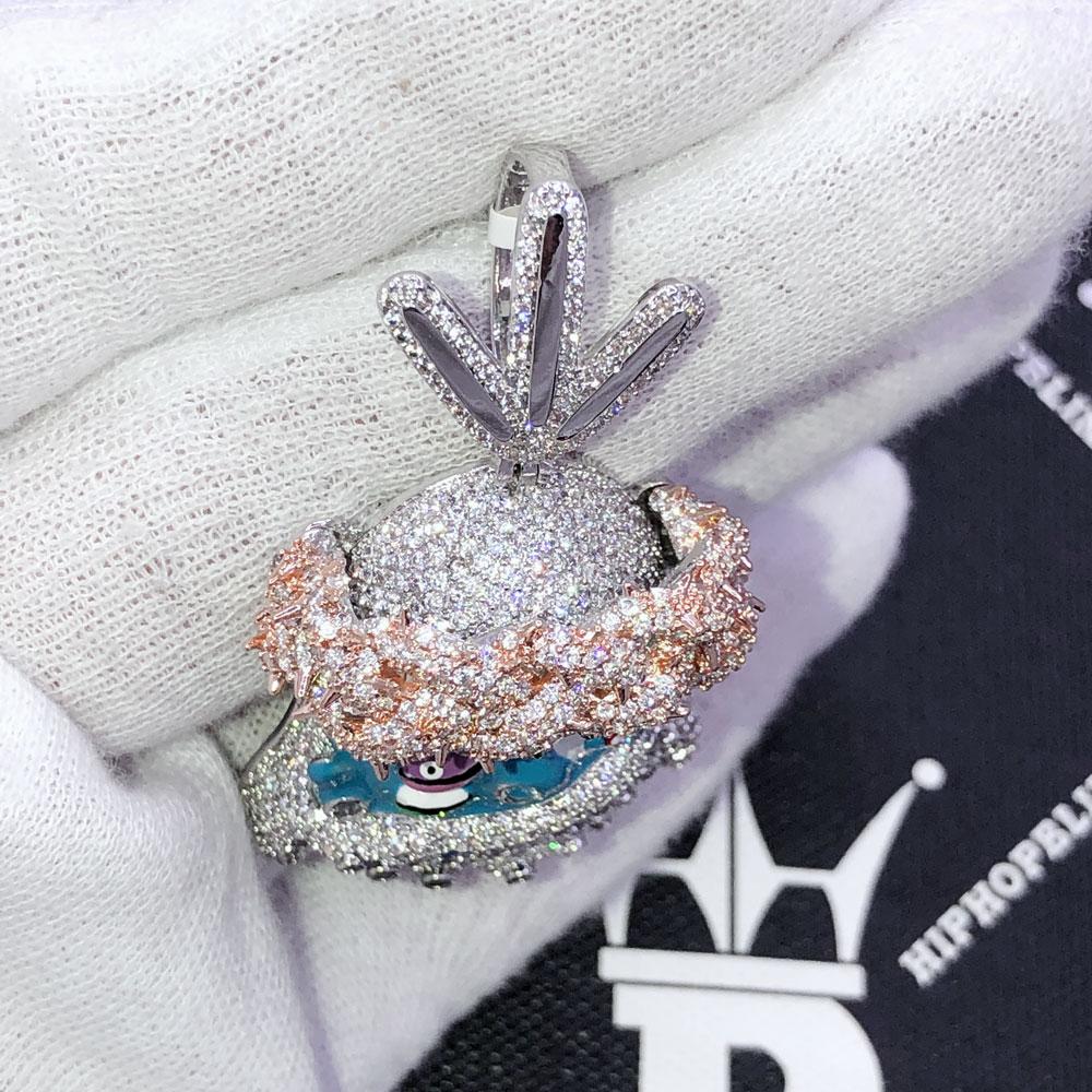 Cartoon Jesus Blue Face VVS CZ Iced Out Pendant White Gold HipHopBling