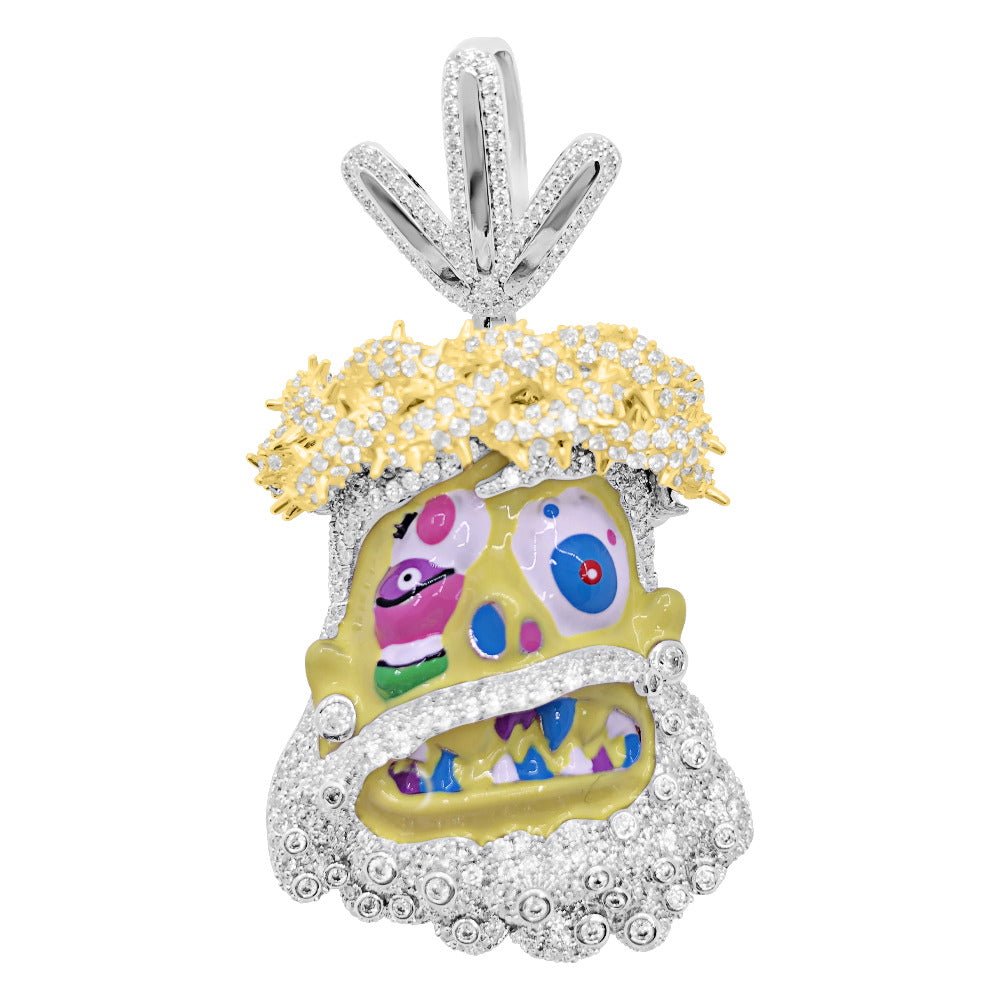 Cartoon Jesus Yellow Face VVS CZ Iced Out Pendant Yellow Gold HipHopBling
