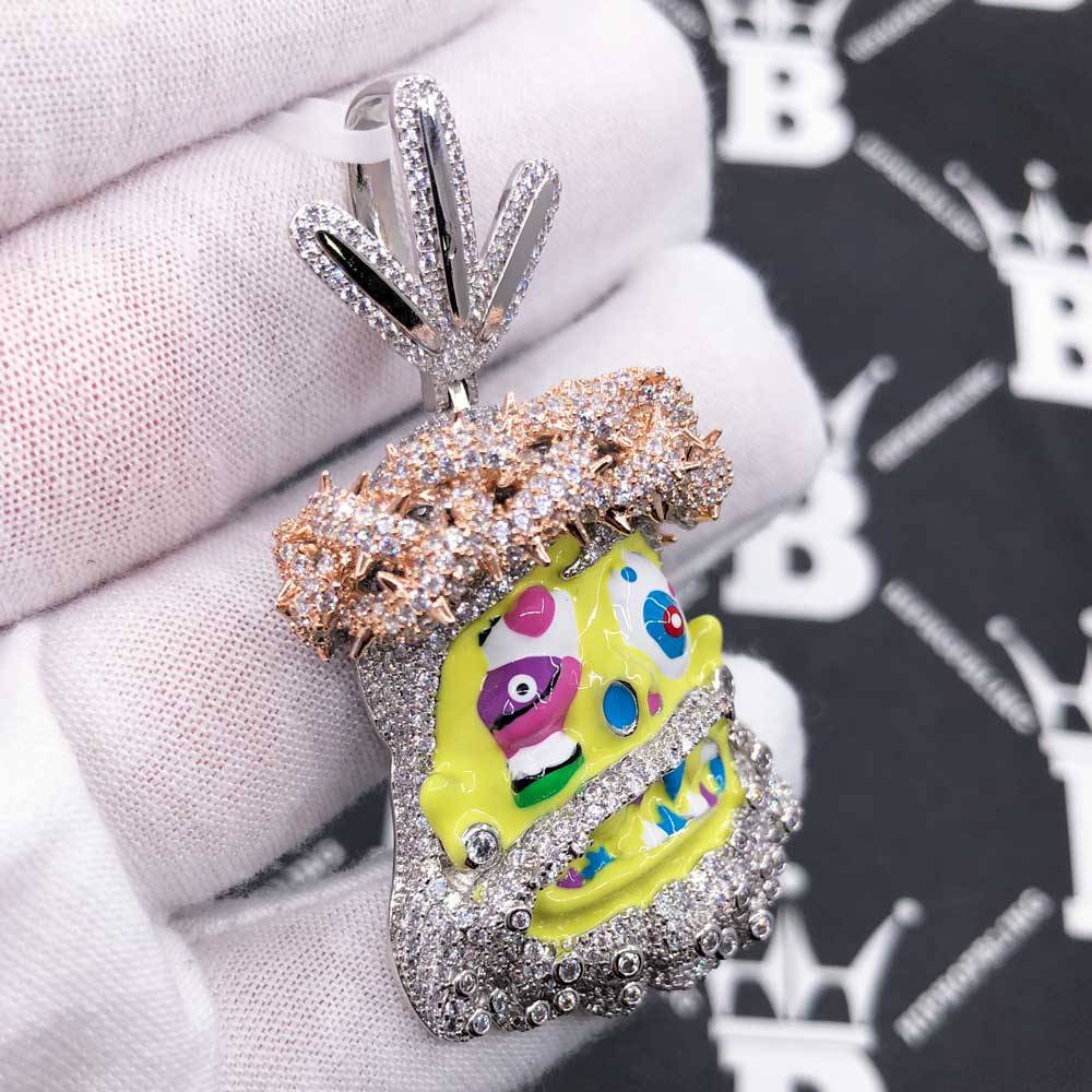 Cartoon Jesus Yellow Face VVS CZ Iced Out Pendant Yellow Gold HipHopBling