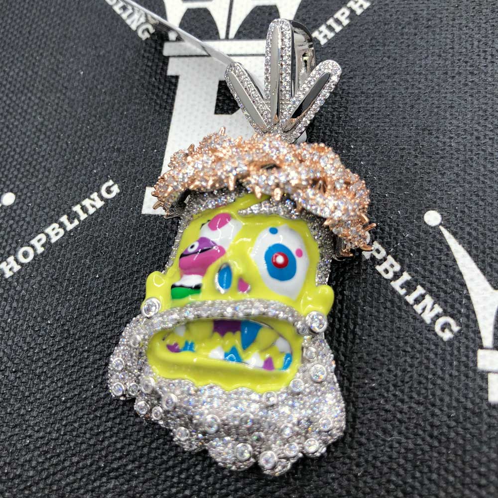 Cartoon Jesus Yellow Face VVS CZ Iced Out Pendant Yellow Gold HipHopBling