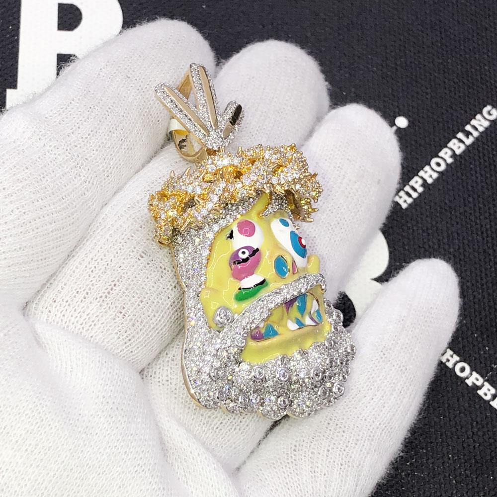 Cartoon Jesus Yellow Face VVS CZ Iced Out Pendant Yellow Gold HipHopBling
