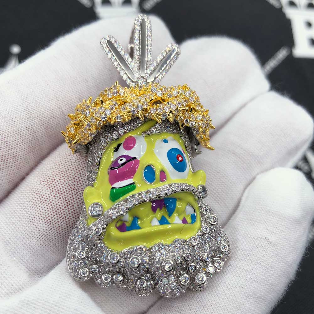 Cartoon Jesus Yellow Face VVS CZ Iced Out Pendant Yellow Gold HipHopBling