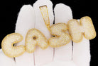 CASH Bubble Letter Font Iced Out Hip Hop Pendant Yellow Gold HipHopBling