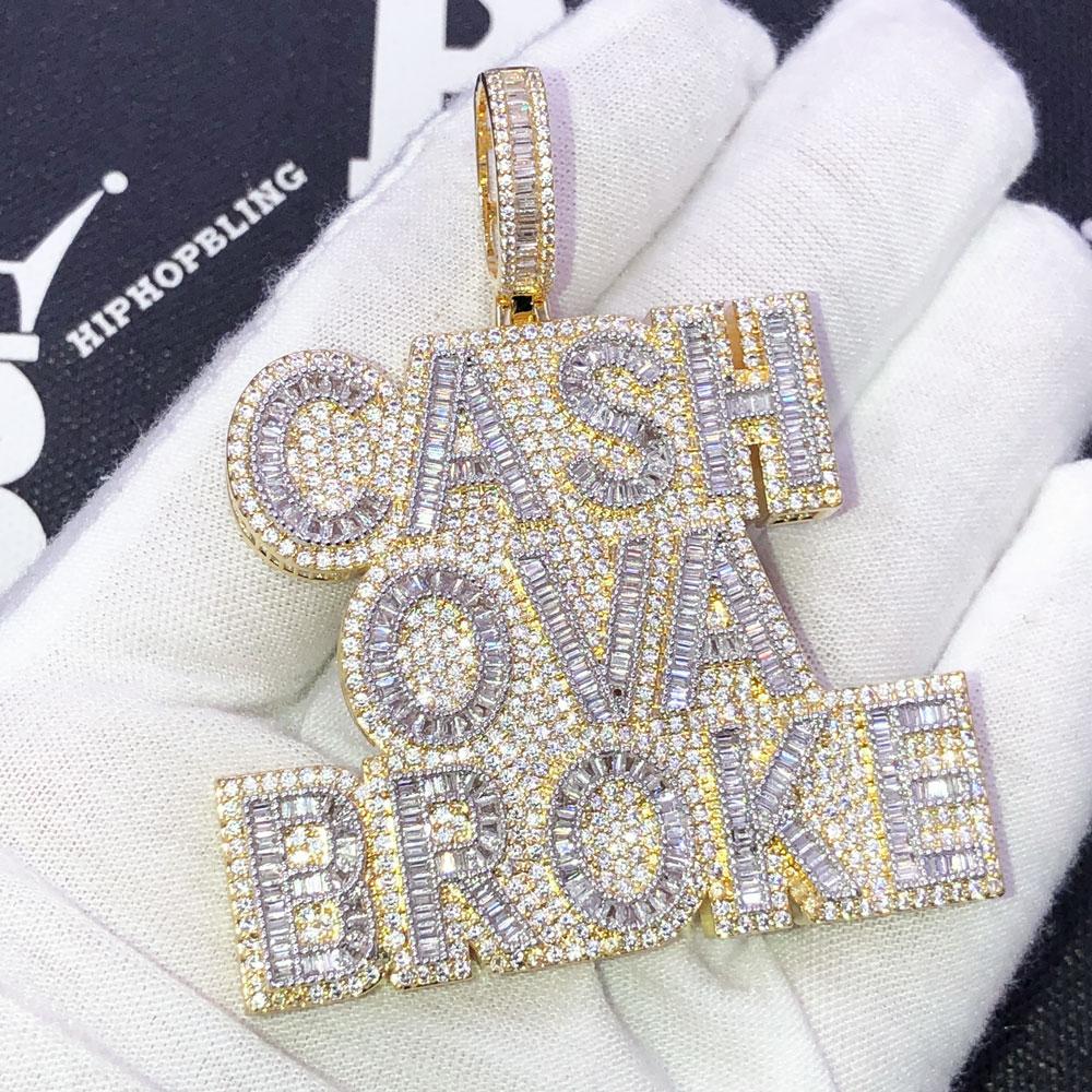 Cash Ova Broke Baguette VVS CZ Iced Out Pendant Yellow Gold HipHopBling