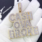 Cash Ova Broke Baguette VVS CZ Iced Out Pendant Yellow Gold HipHopBling
