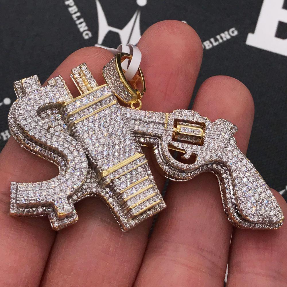 Cash Plug Gun CZ Hip Hop Bling Bling Pendant Yellow Gold HipHopBling
