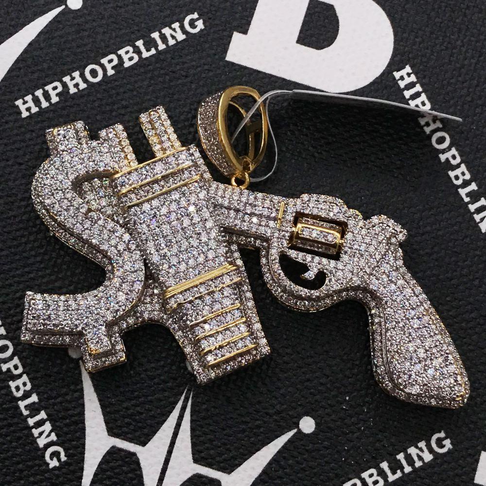 Cash Plug Gun CZ Hip Hop Bling Bling Pendant Yellow Gold HipHopBling