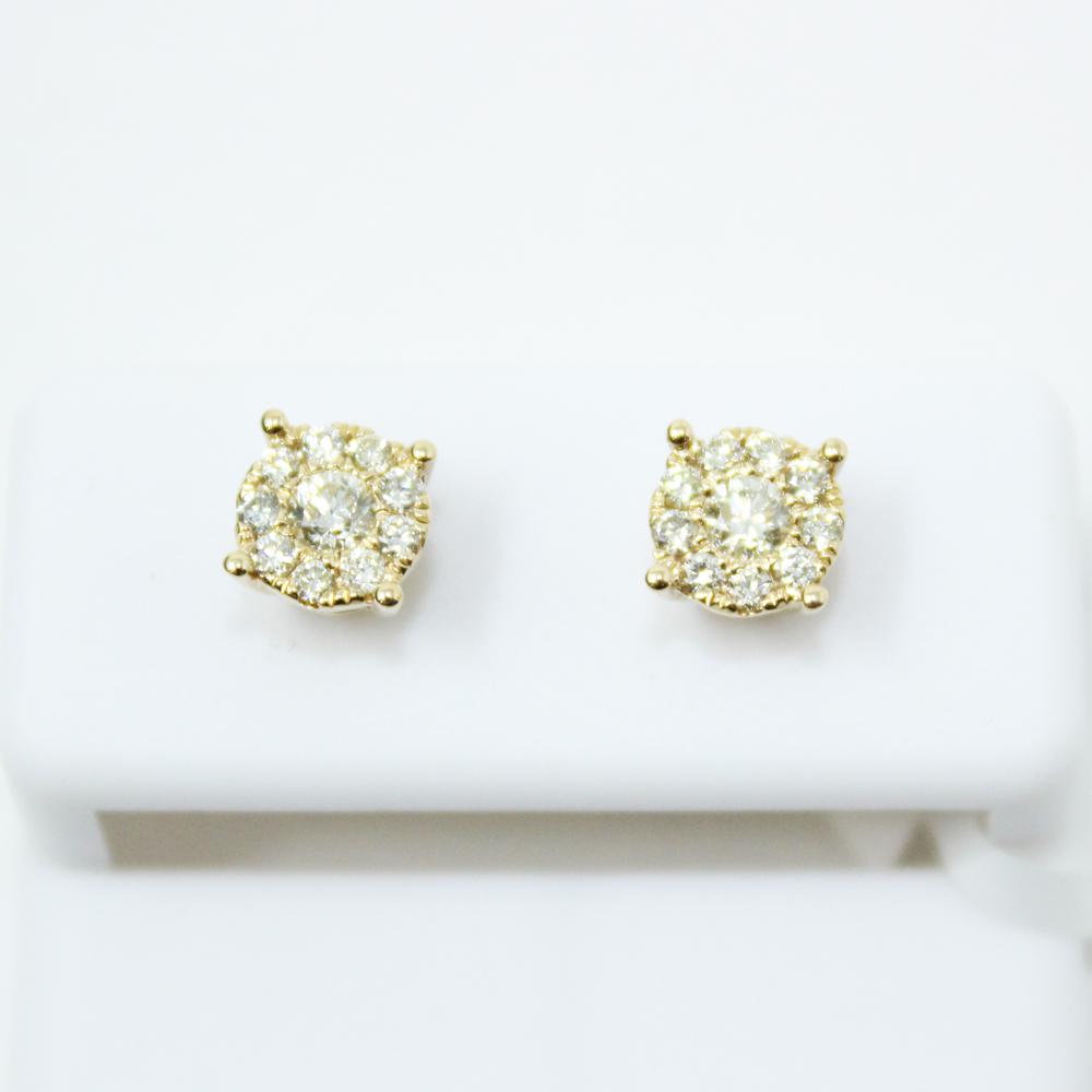 Centerstone Cluster .45cttw Diamond 14K Yellow Gold Earrings HipHopBling