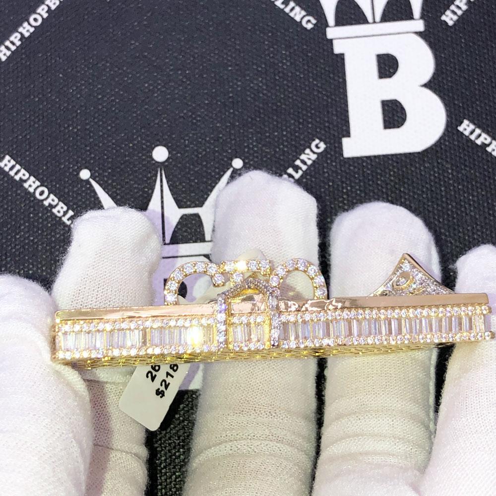 CEO $100 Bill Stack CZ Hip Hop Iced Out Pendant Yellow Gold HipHopBling