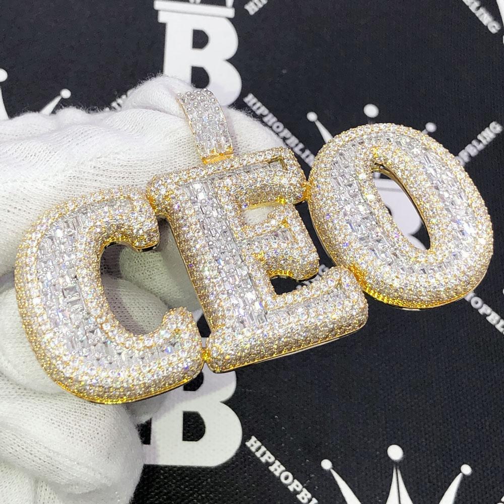CEO 3D Baguette VVS CZ Iced Out Hip Hop Bling Pendant Yellow Gold HipHopBling