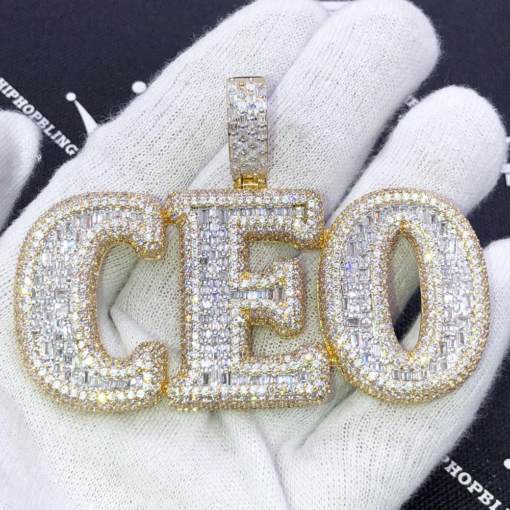 CEO 3D Baguette VVS CZ Iced Out Hip Hop Bling Pendant Yellow Gold HipHopBling