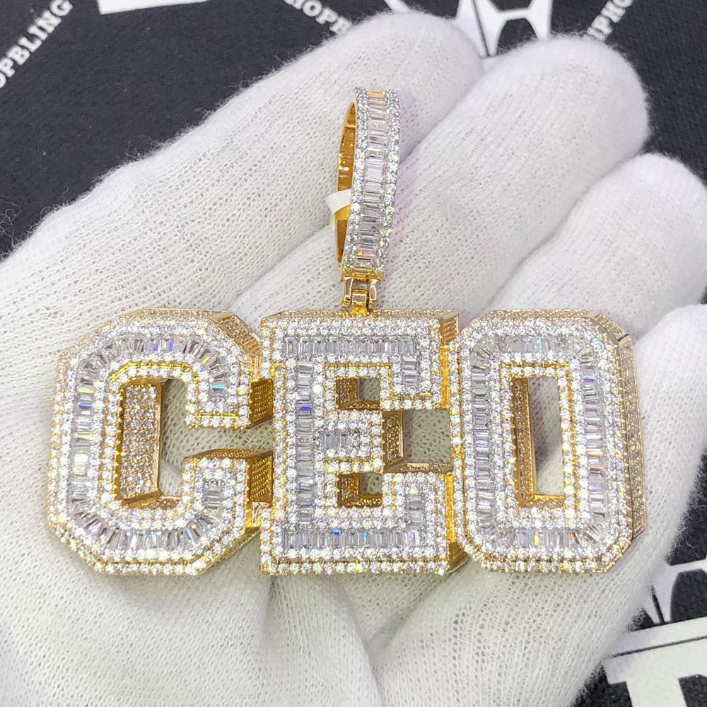 CEO Baguette Shadow CZ Hip Hop Bling Iced Out Pendant Yellow Gold HipHopBling