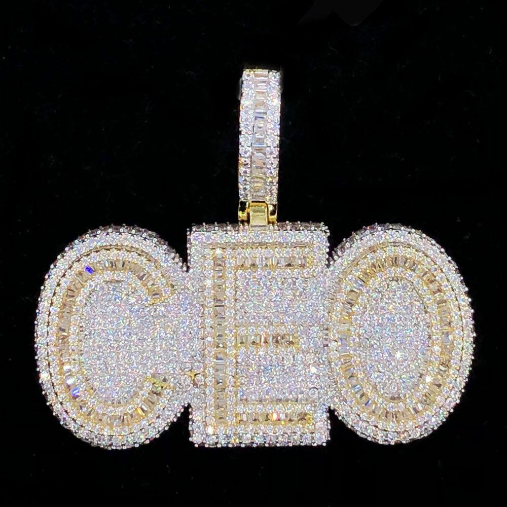 CEO Baguette VVS CZ Hip Hop Bling Iced Out Pendant Yellow Gold HipHopBling