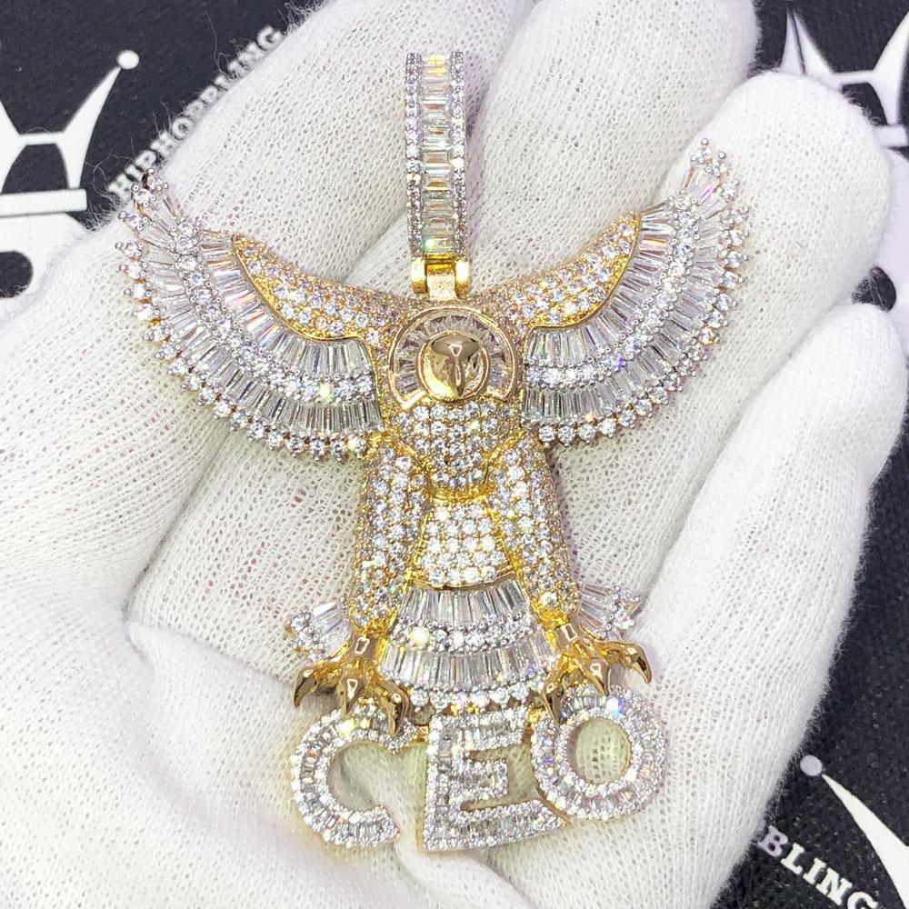 CEO Eagle Baguette VVS CZ Hip Hop Iced Out Pendant Yellow Gold HipHopBling