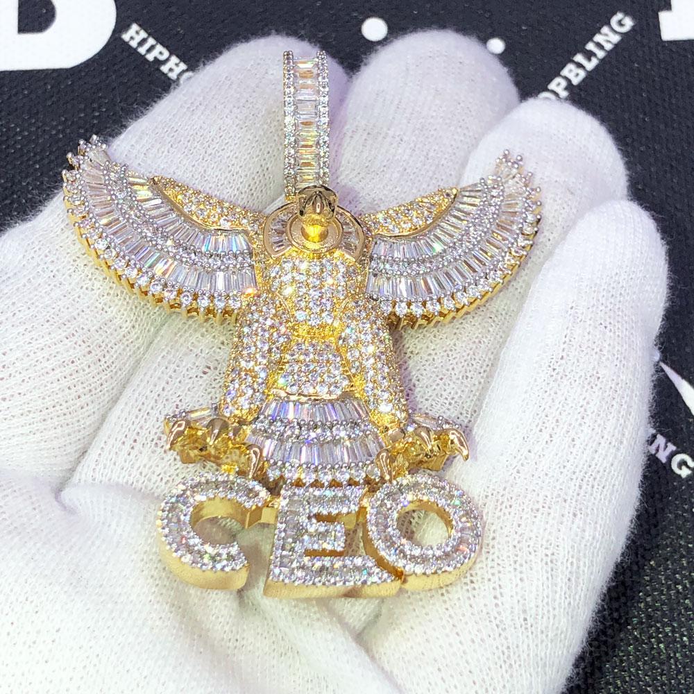 CEO Eagle Baguette VVS CZ Hip Hop Iced Out Pendant Yellow Gold HipHopBling