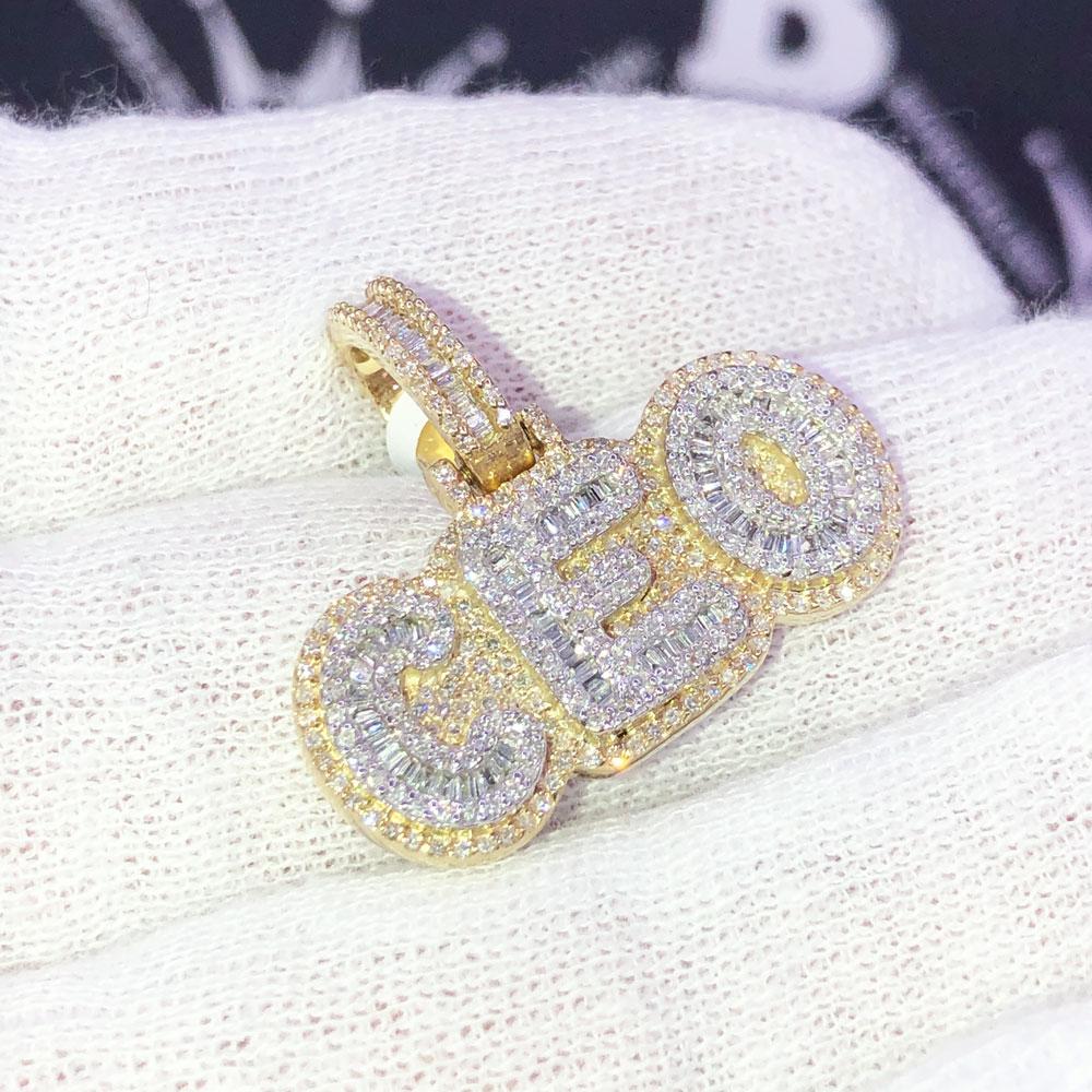 CEO Mini Baguette Diamond Pendant .80cttw 10K Yellow Gold HipHopBling