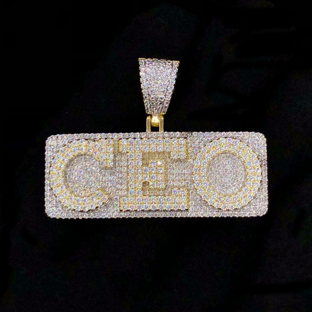 CEO Plaque VVS CZ Hip Hop Bling Pendant Yellow Gold HipHopBling