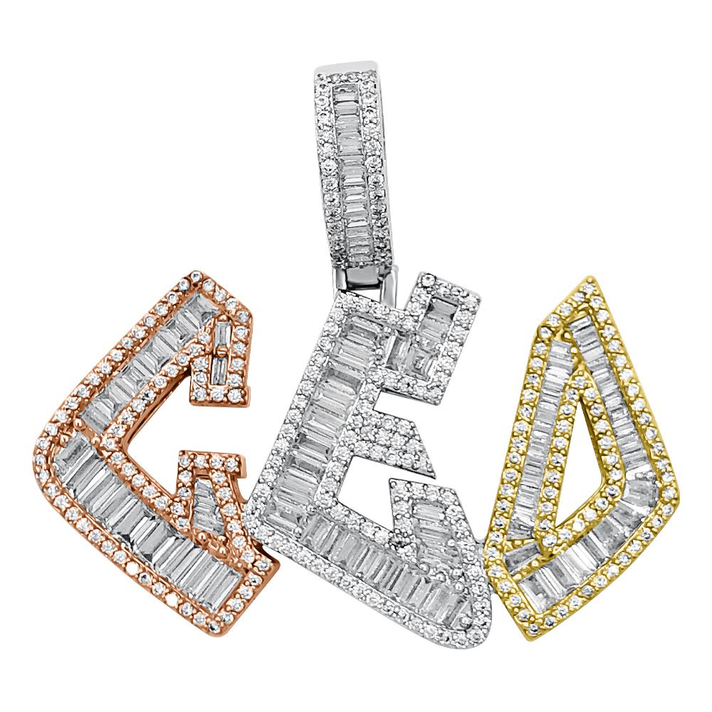 CEO Sharp Baguette 3 Tone VVS CZ Iced Out Pendant 3 Tone HipHopBling