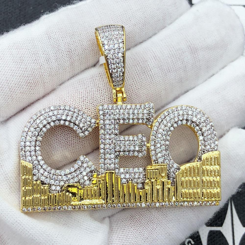CEO Skyline CZ Hip Hop Bling Iced Out Pendant Yellow Gold HipHopBling