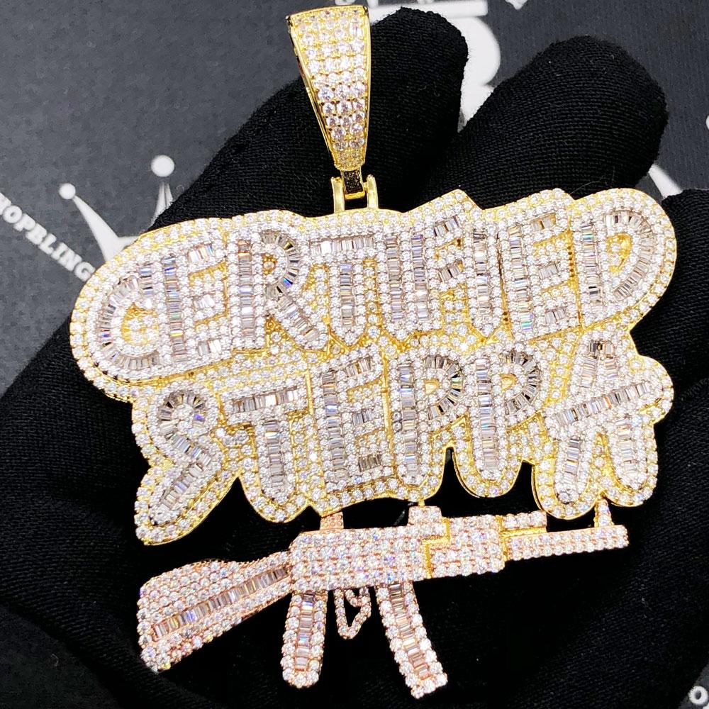 Certified Steppa 3 Tone Baguette VVS CZ Hip Hop Iced Out Pendant 3 Tone HipHopBling