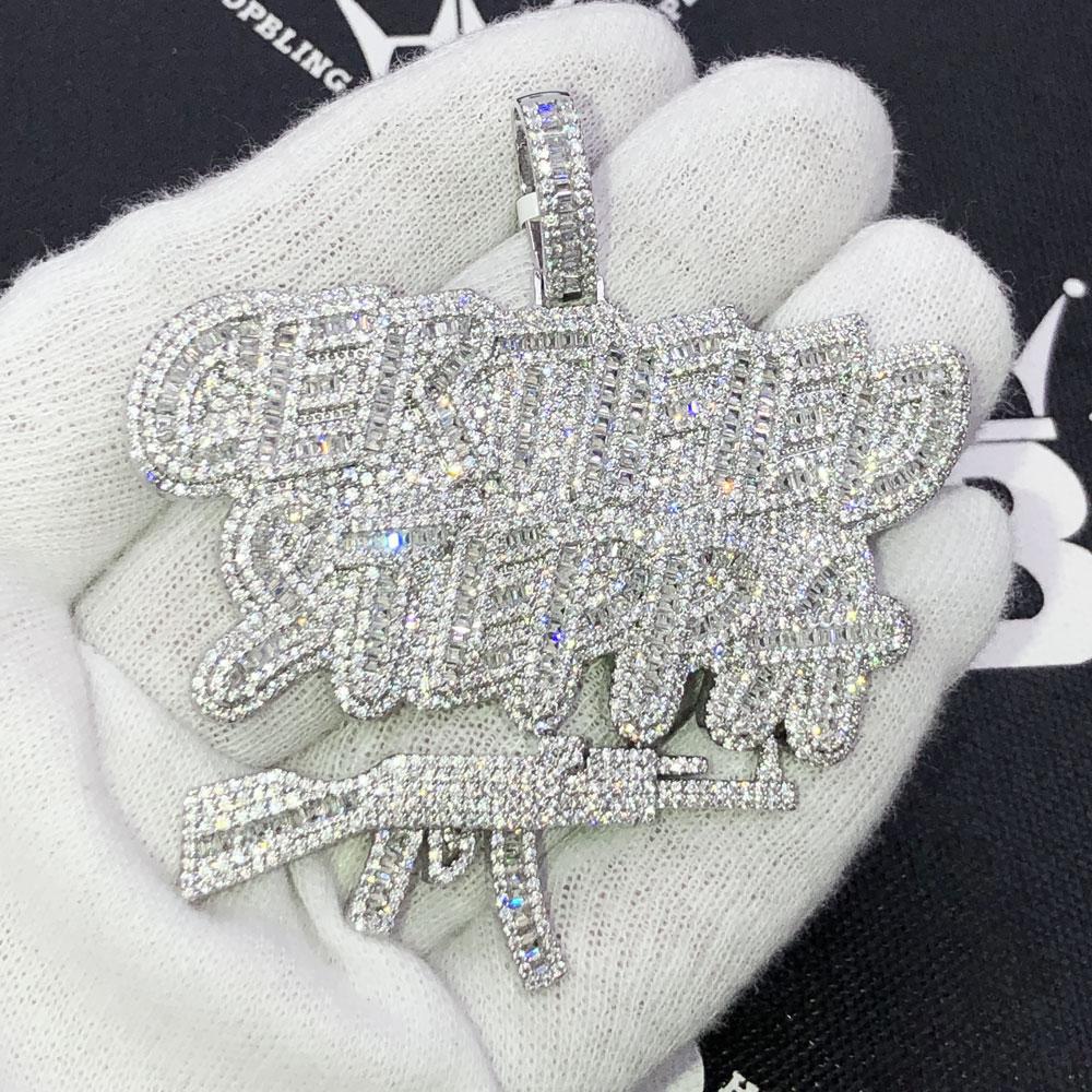 Certified Steppa Baguette VVS CZ Iced Out Pendant White Gold HipHopBling