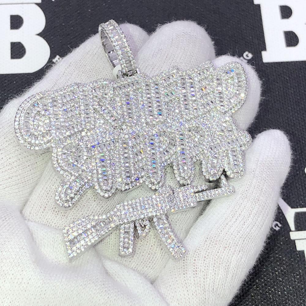 Certified Steppa Baguette VVS CZ Iced Out Pendant White Gold HipHopBling