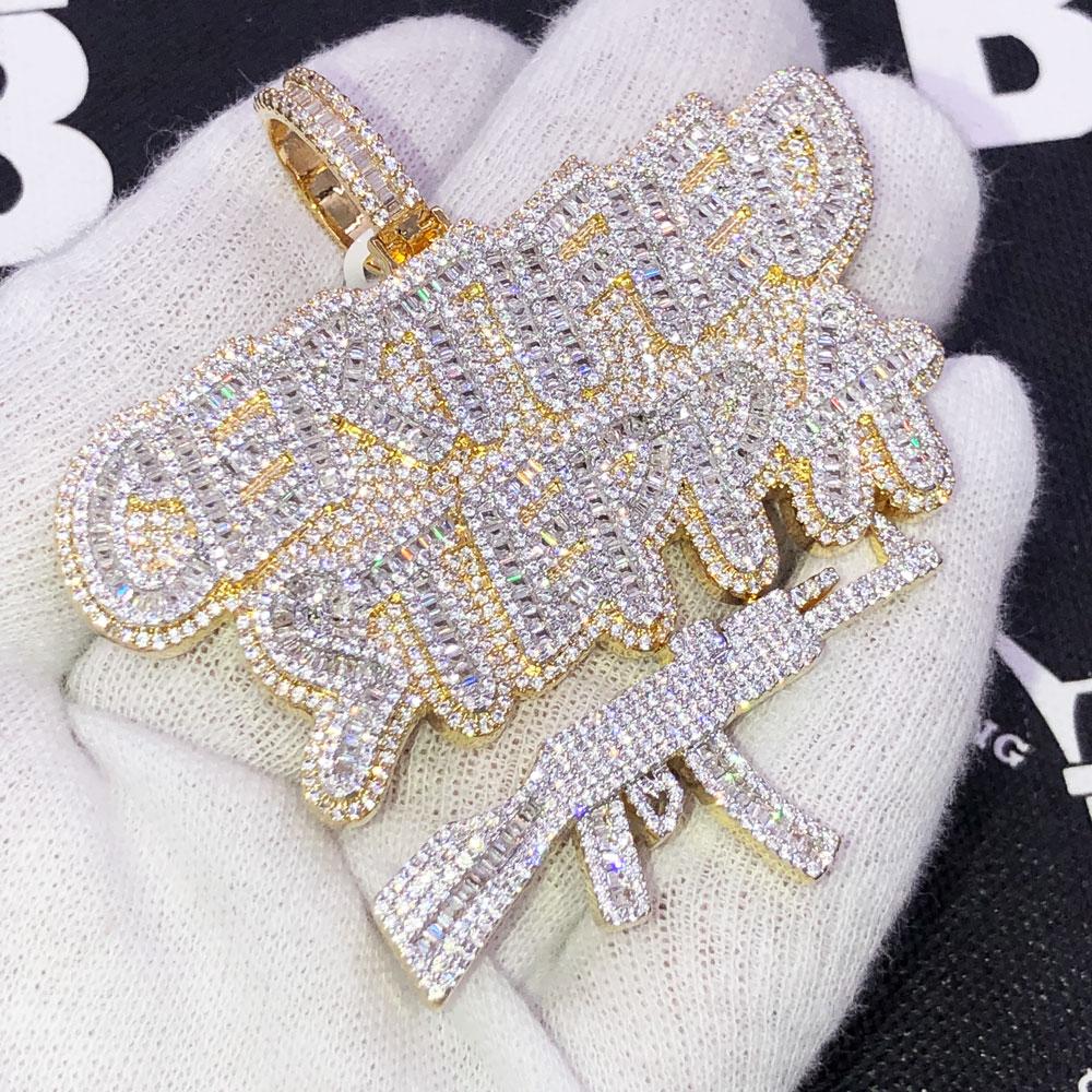 Certified Steppa Baguette VVS CZ Iced Out Pendant Yellow Gold HipHopBling