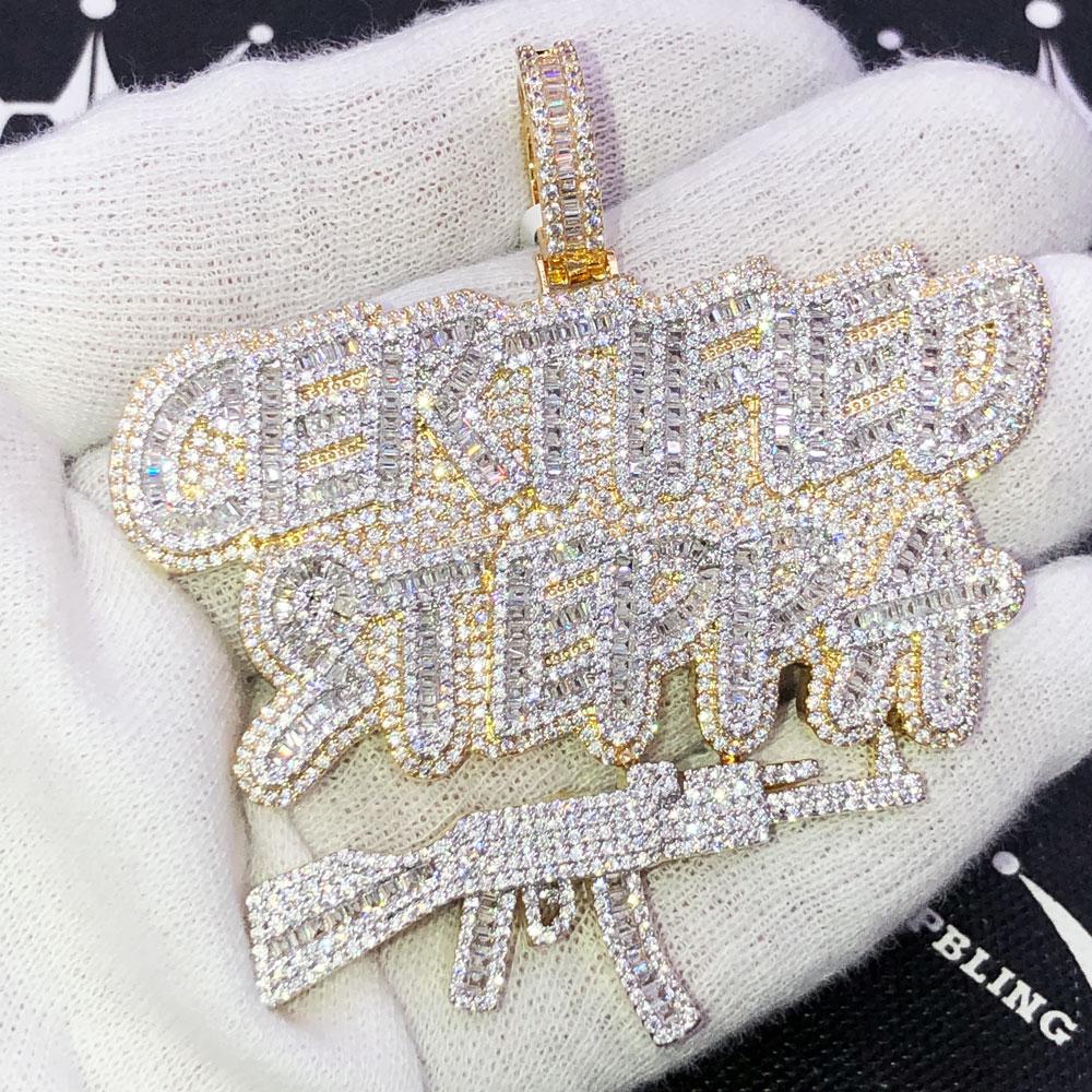 Certified Steppa Baguette VVS CZ Iced Out Pendant Yellow Gold HipHopBling