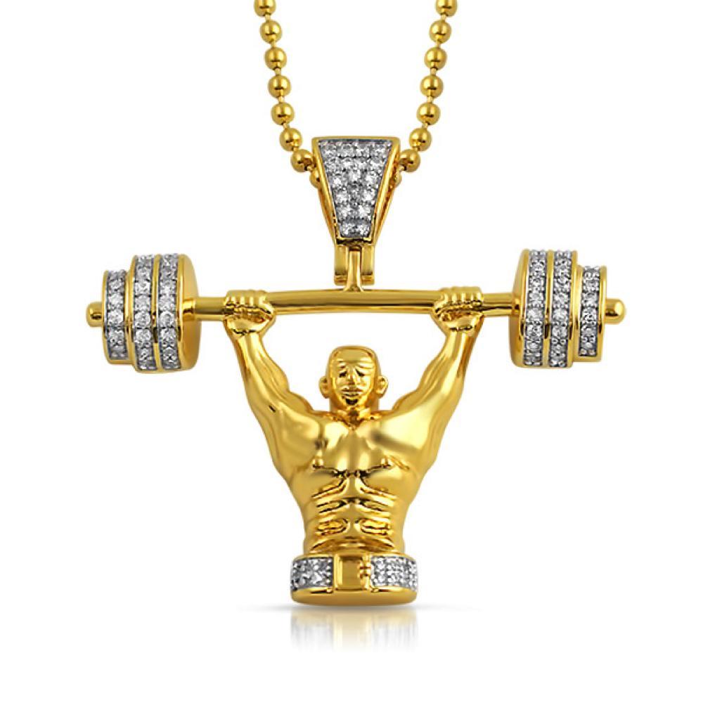 Champion Weightlifter 3D Gold CZ Bling Bling Pendant HipHopBling