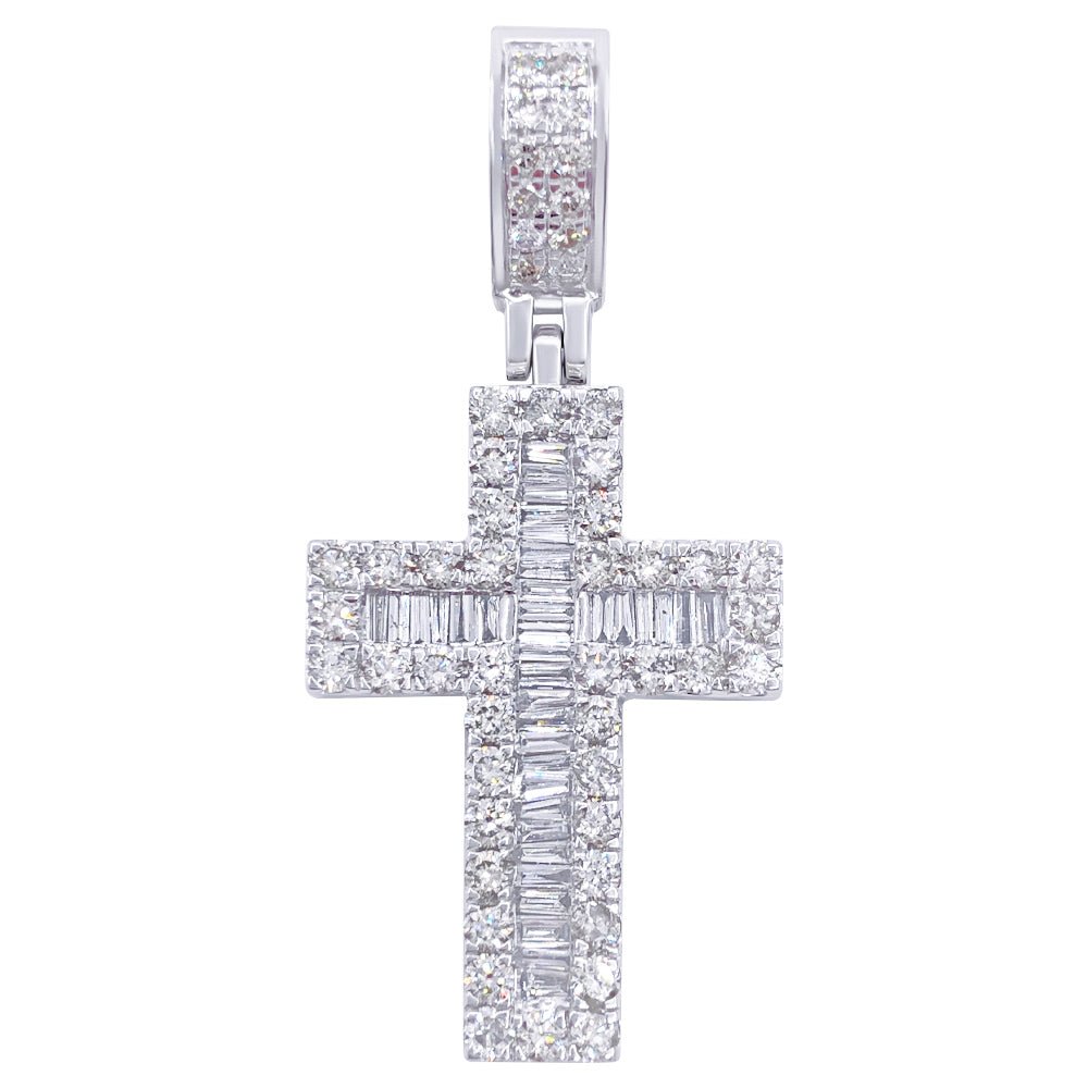 Channel Baguette Cross 1.80cttw Diamond Pendant 10K Gold 10K White Gold HipHopBling