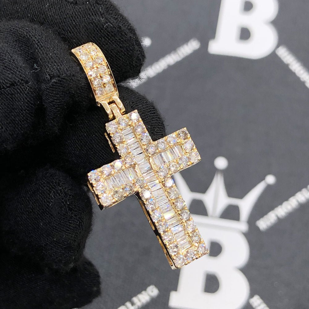 Channel Baguette Cross 1.80cttw Diamond Pendant 10K Gold 10K White Gold HipHopBling