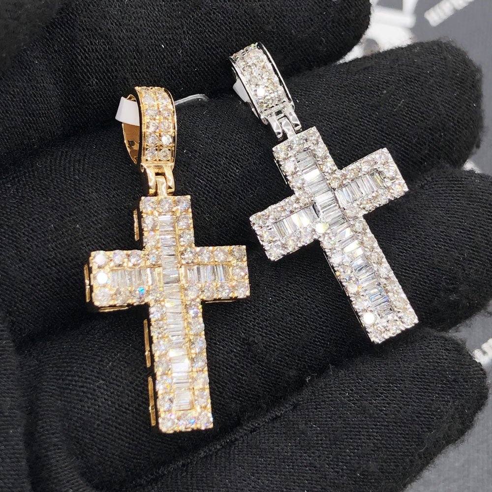 Channel Baguette Cross 1.80cttw Diamond Pendant 10K Gold 10K White Gold HipHopBling