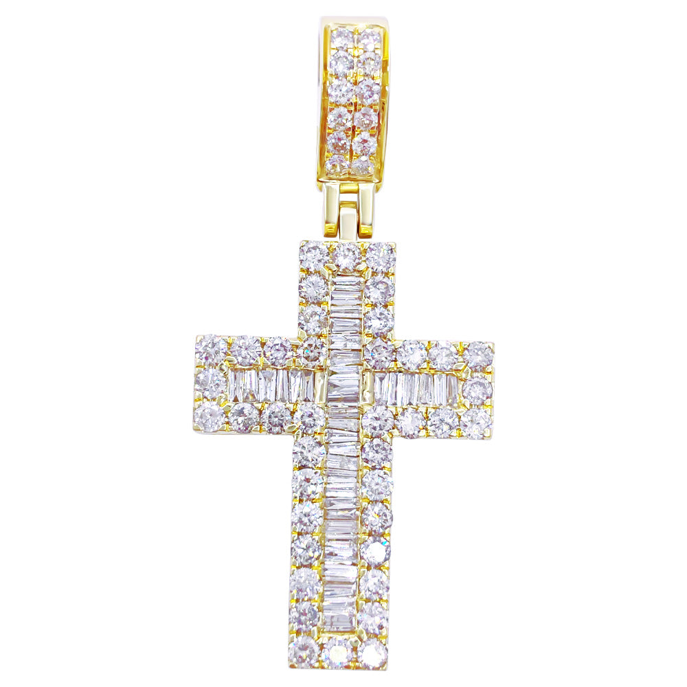 Channel Baguette Cross 1.80cttw Diamond Pendant 10K Gold 10K Yellow Gold HipHopBling